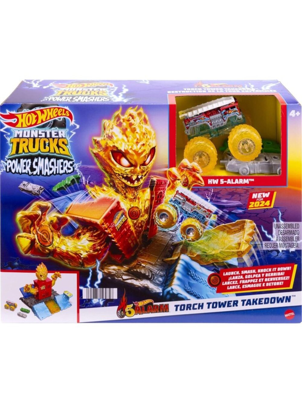 Hot Wheels Monster Trucks Toy Playset, 1:64 Scale 5 Alarm Firetruck Battles New
